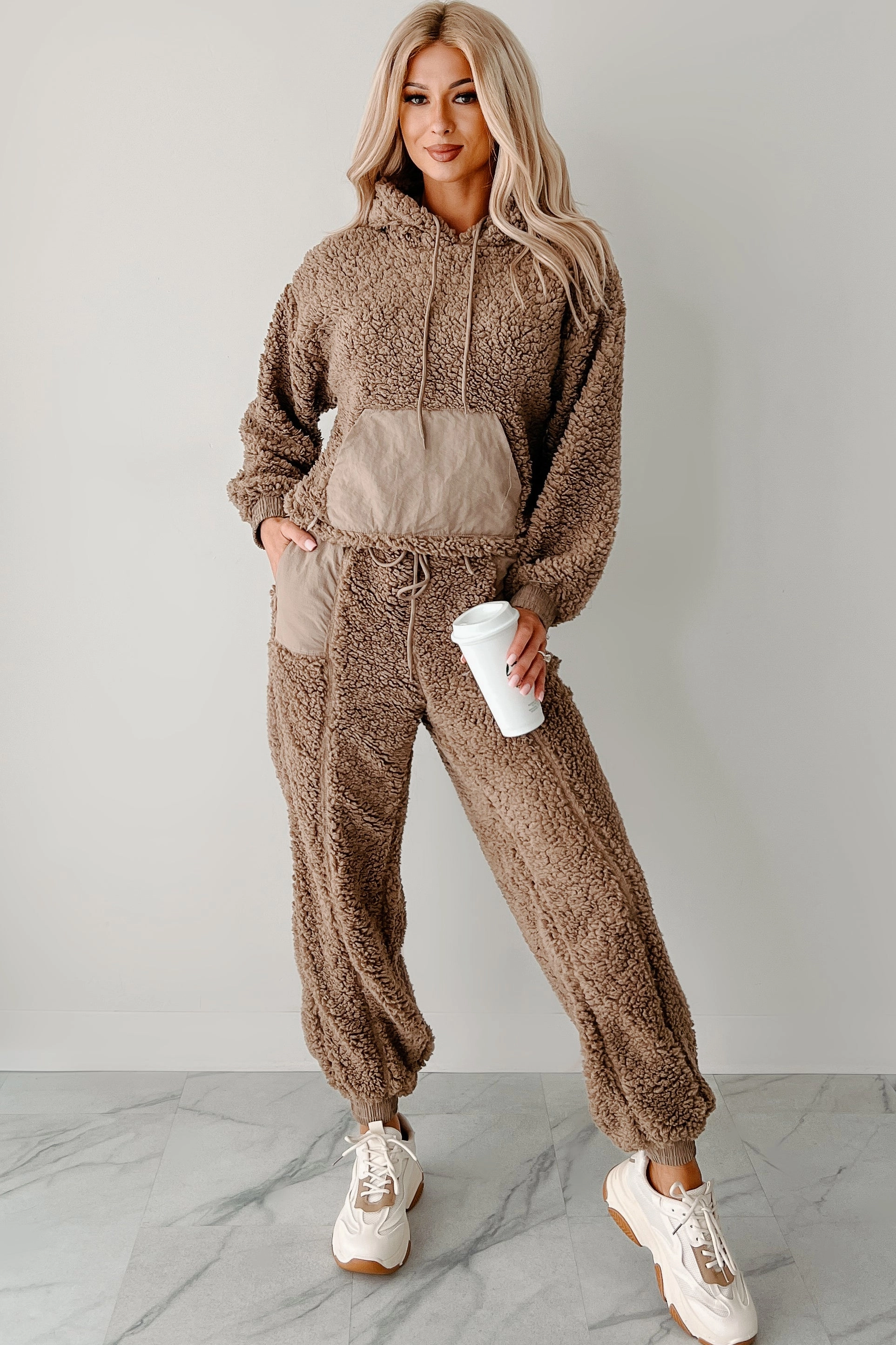 Active Fit OdorResistantLining Cuddling Up Two Piece Fleece Lounge Set (Mocha)