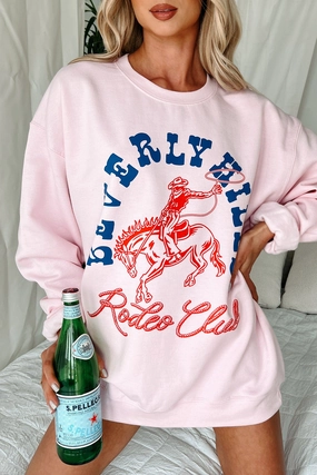 "Beverly Hills Rodeo Club" Graphic Crewneck (Light Pink) Temperature control Soft Hoodie