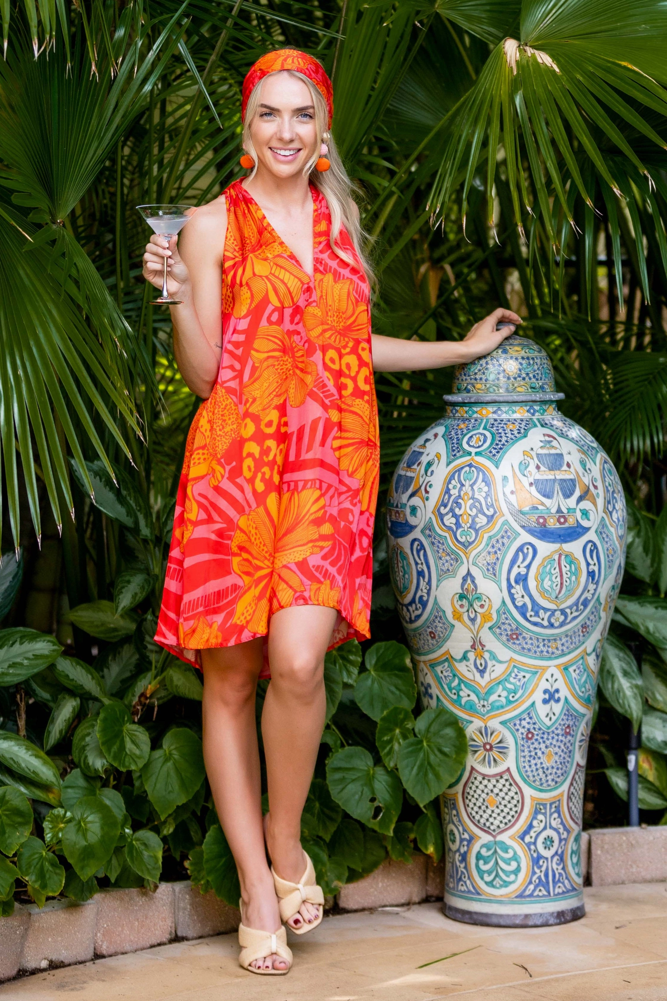 Elizabeth Dress Short / Orange Pink Multi Edgy Twist Sleek long-sleeve dress