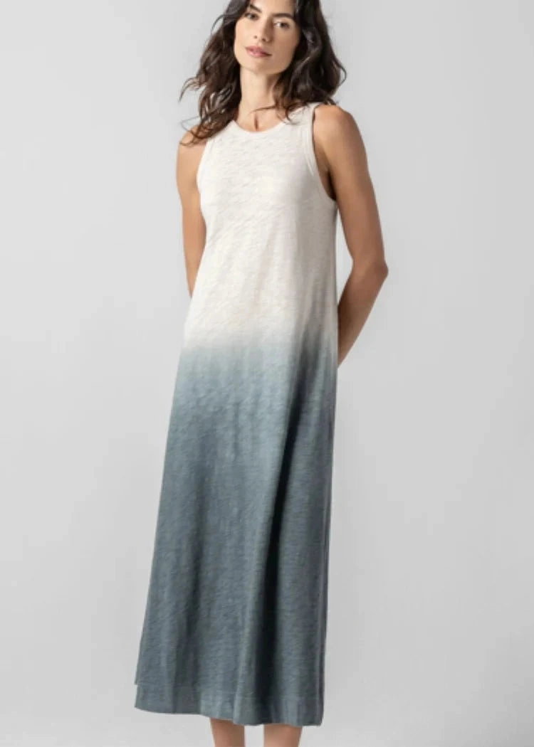 Clean Edge Ombre Jewel Neck Tank Dress Vine Ombre