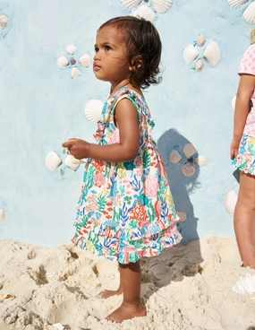 Subtle tone Frilly Pinny Dress-Multi Coral Cove