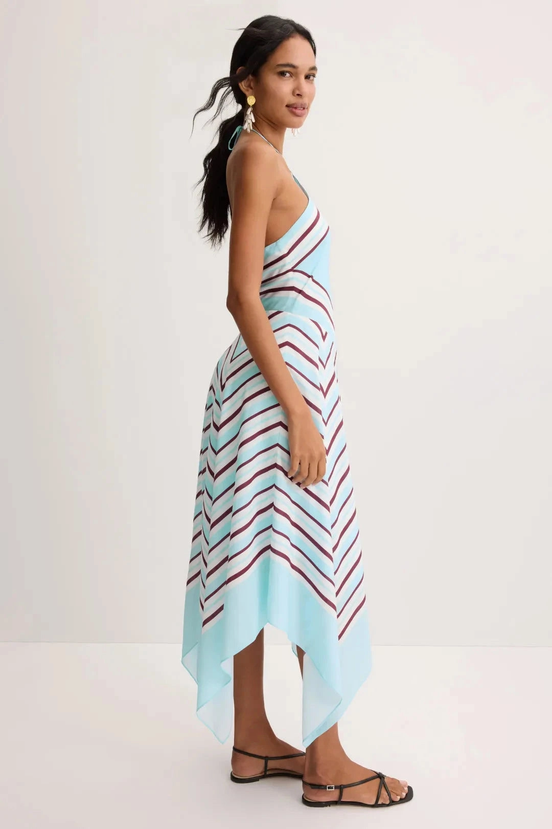 soft elegance Hera Halter Midi Dress Azure Sky Stripe