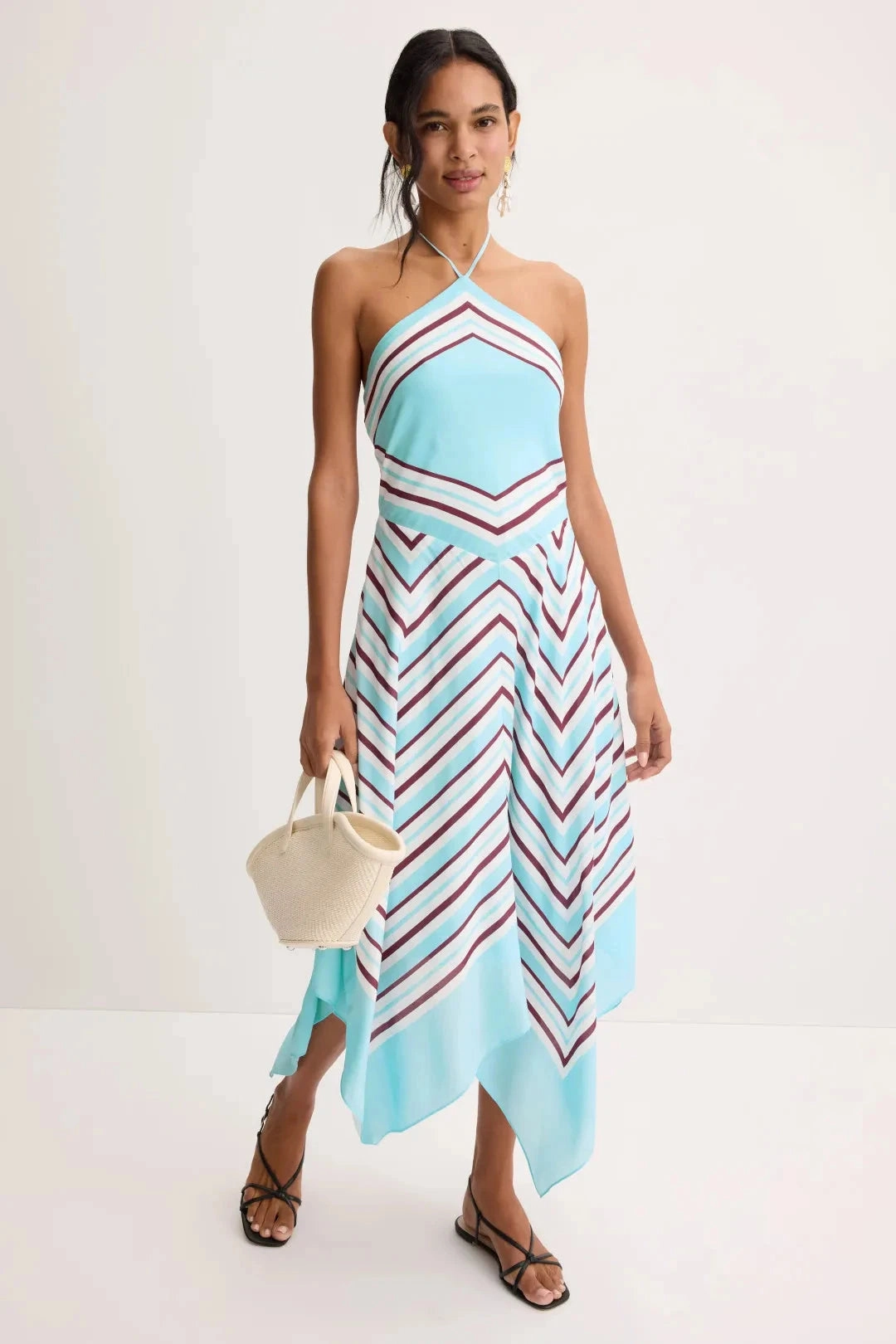 Lounge Cut Hera Halter Midi Dress Azure Sky Stripe