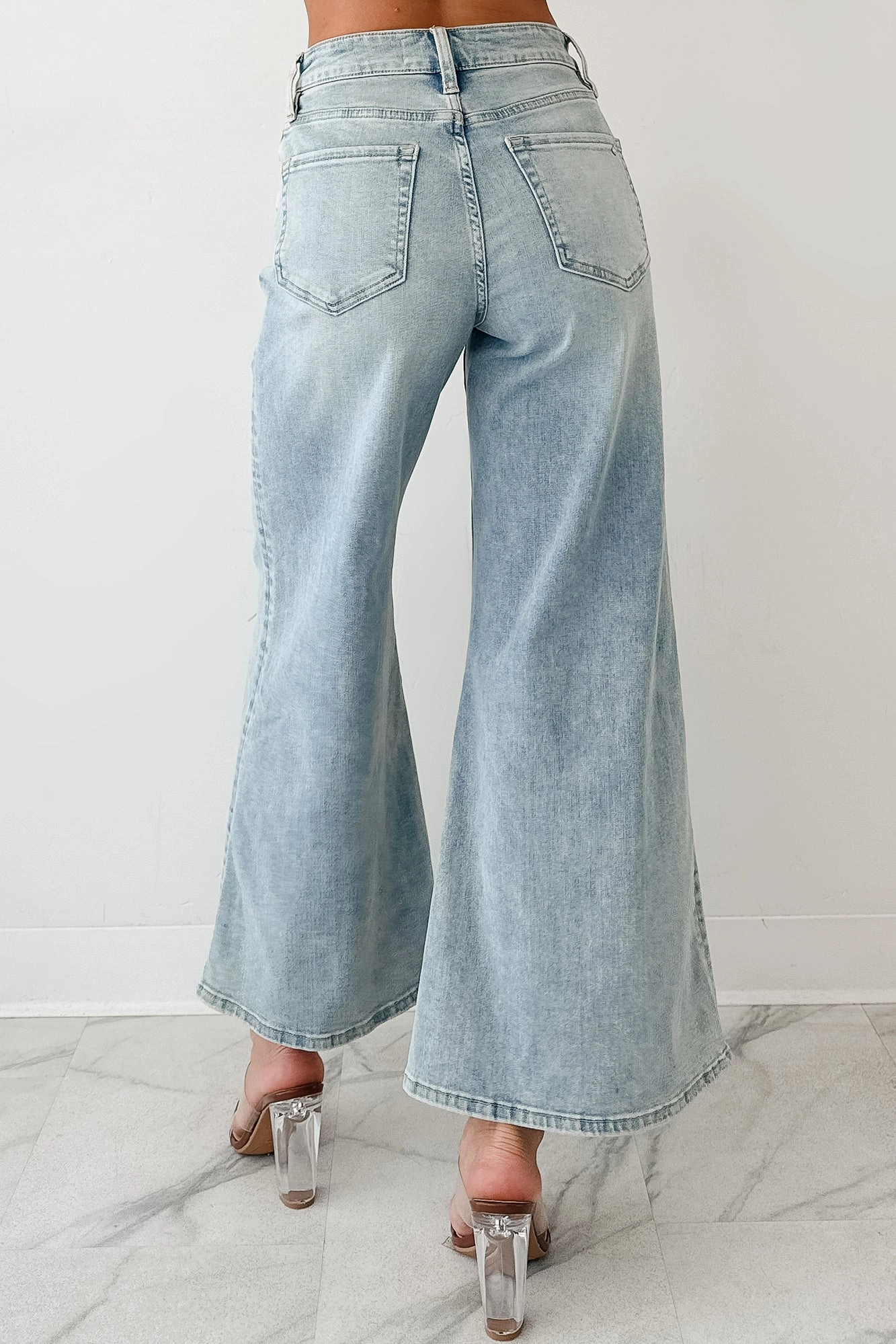Versatile Wear Oscar High Rise Wide Leg Mica Jeans (Light Aqua)