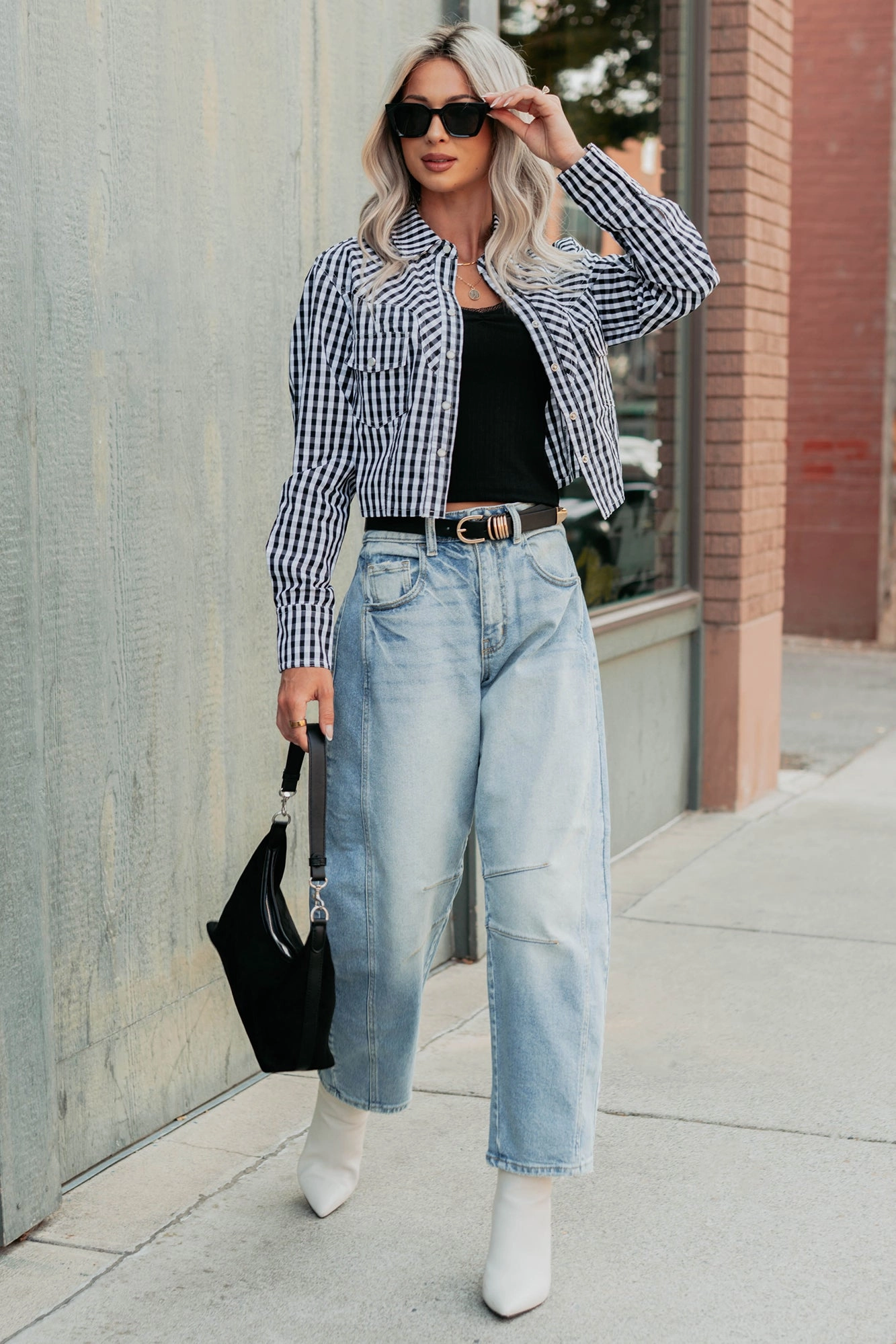 Ethically Sourced Material Morning Markets Signature 8 Gingham Crop Shirt (Black)