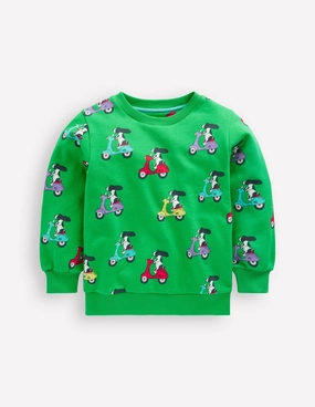 Printed Sweatshirt-Sapling Green Puppy Scooter Modern Polo Textured Fabric Finish