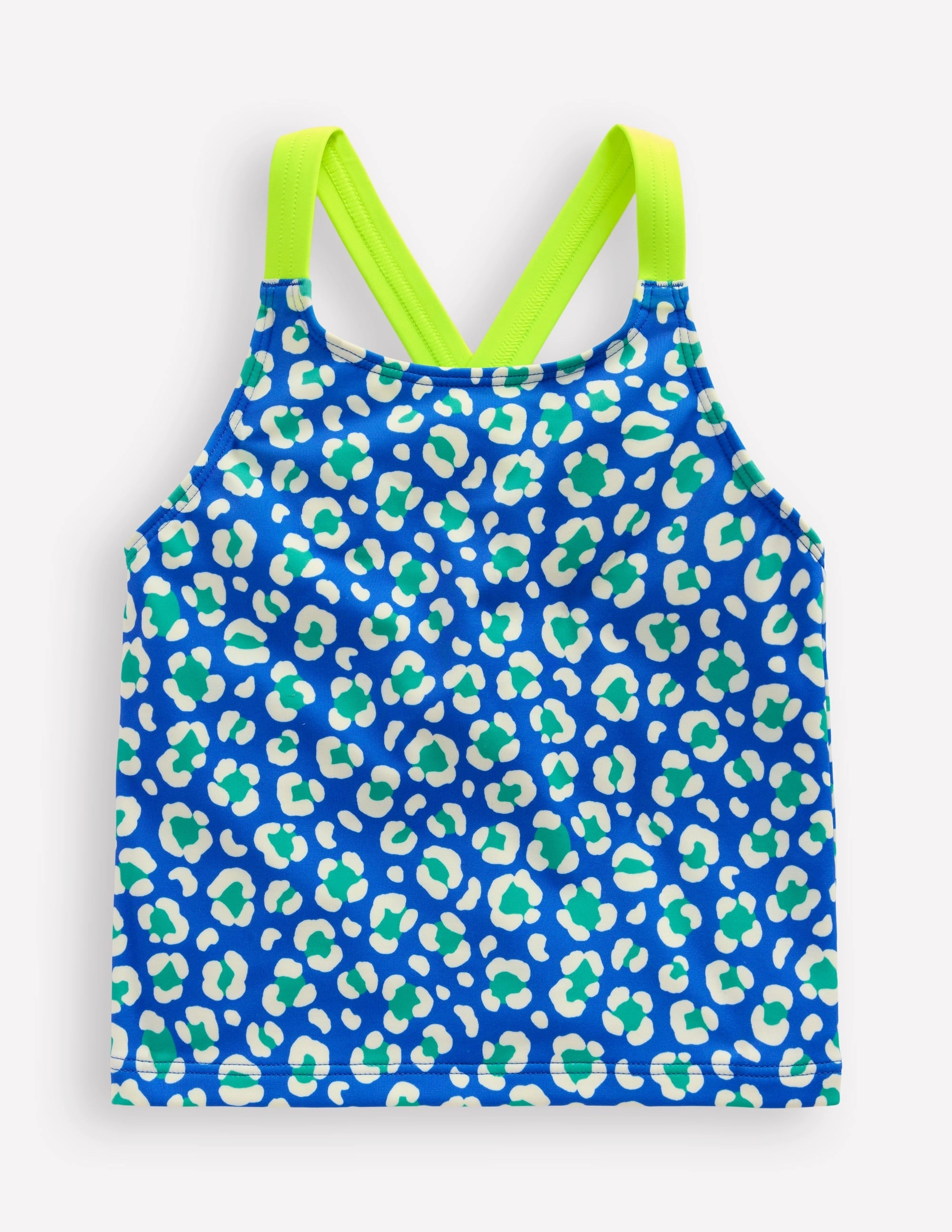 Cross-back Tankini Top-Aquamarine Leopard Temperature Regulating Design Non Irritating Tagless Design
