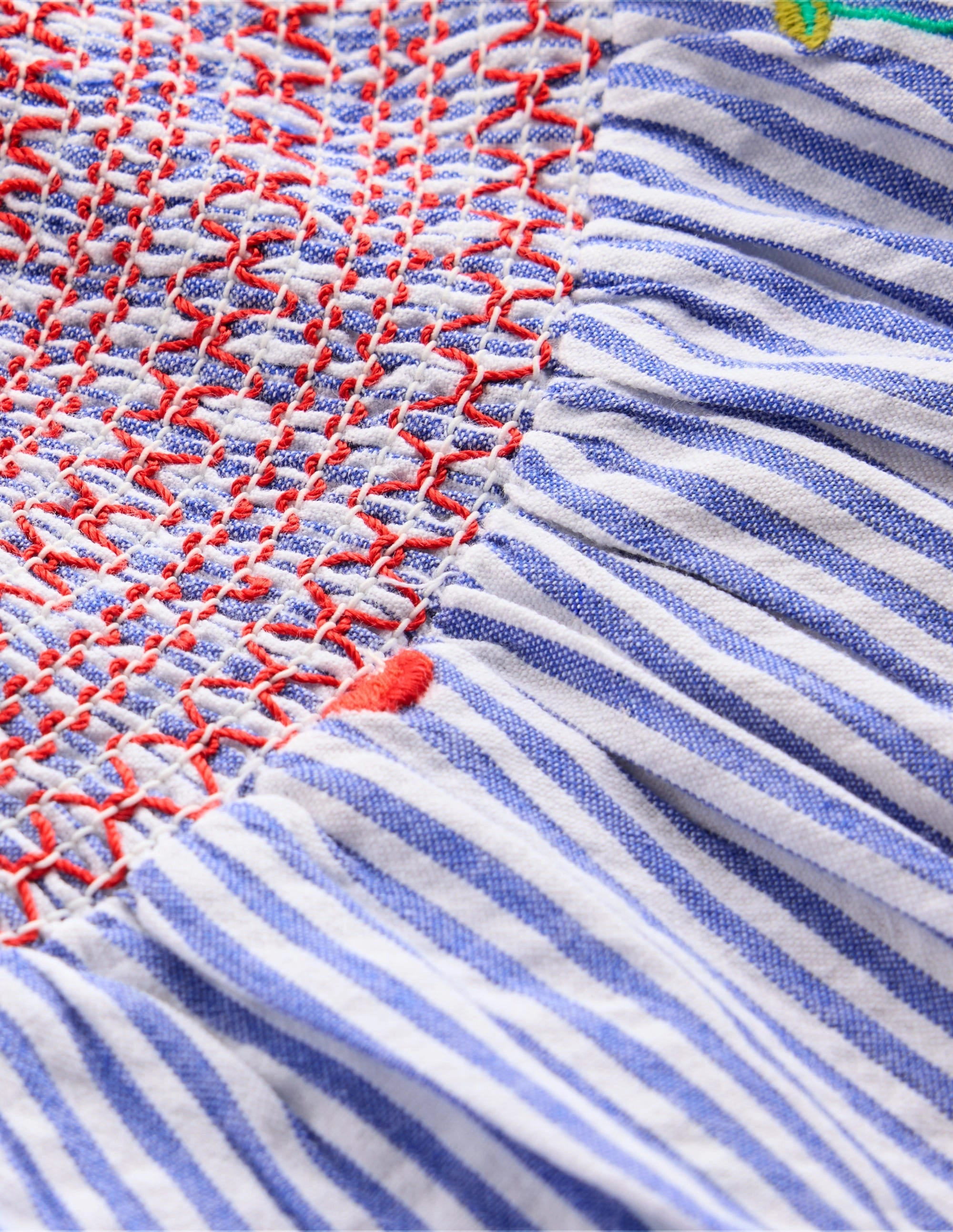 Woven Smocked Top-Blue Ticking Cherries Quick-Dry Fabric