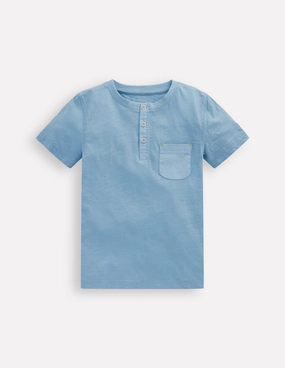Short Sleeve Henley T-Shirt-Glacier Blue Fleece Pullover MultiFunctionalDesign