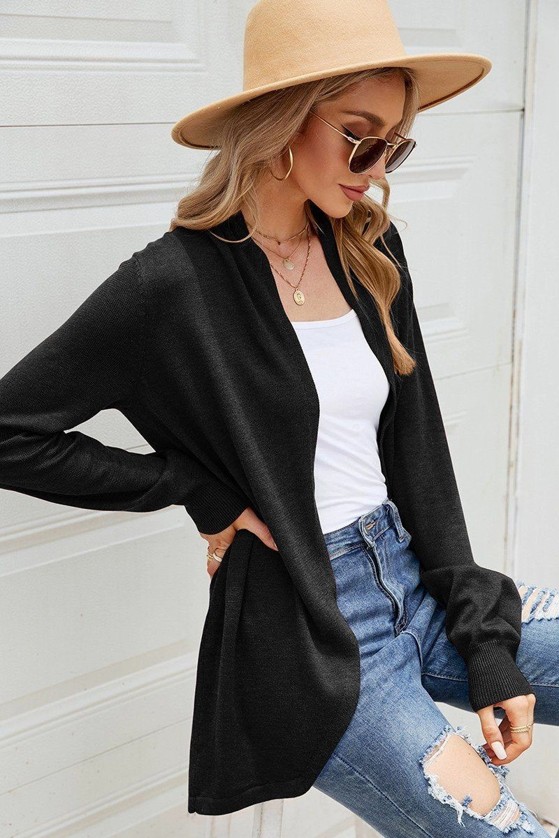 WOMEN LIGHTWEIGHT OPEN FRONT DAILY KNIT CARDIGAN ComfortStretchFit WideNeckline