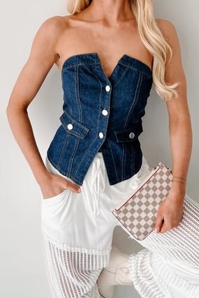 Radiate Strength Strapless Denim Top (Dark) Multipanel Construction