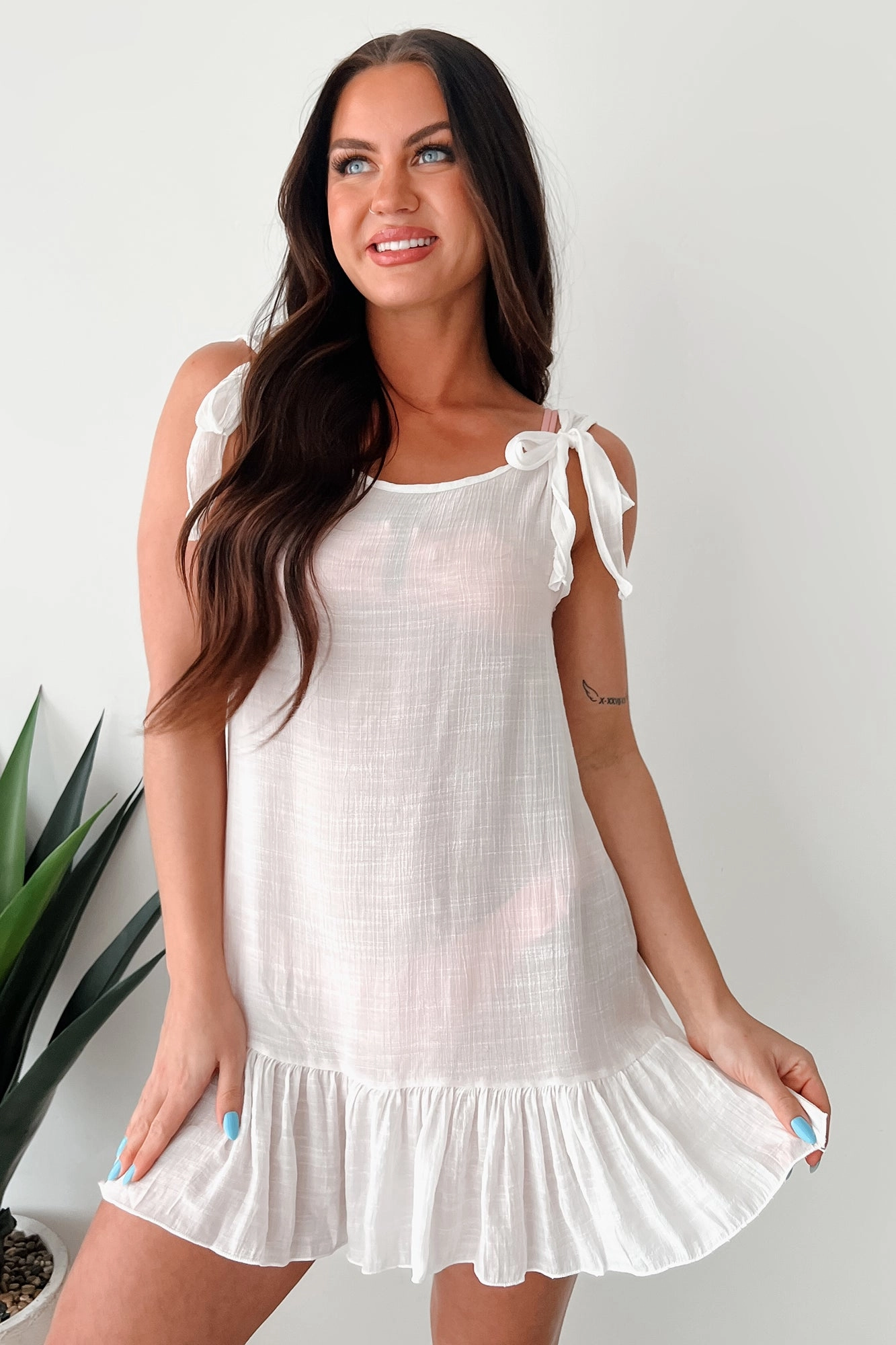 Flip-Flop Weather Linen Cover Up Dress (White) Casual event dress