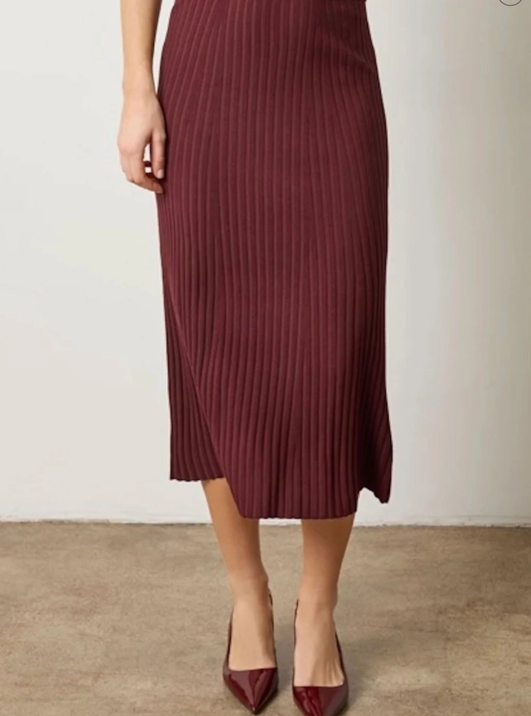 Modest Wear Straight Rib Skirt Dark Cherry