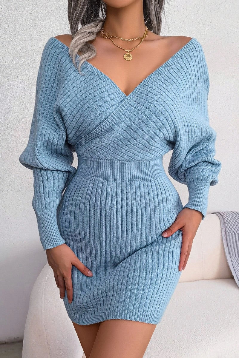 WOMEN SEXY WRAP SLIM WAIST KNITTED SHORT DRESS Style Base New York