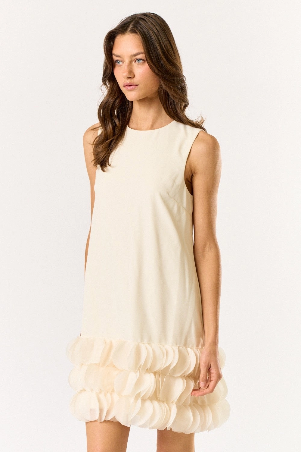 Cream Petal Sleeveless Midi Dress Smile Soft Grace Color