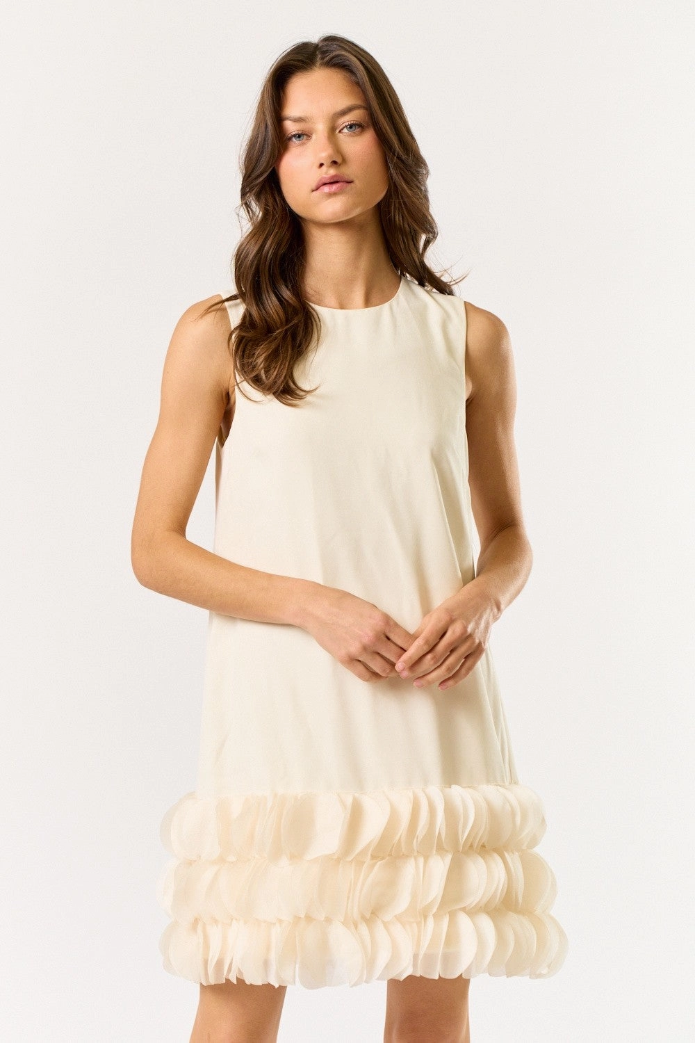 Cream Petal Sleeveless Midi Dress FlatlockSeam