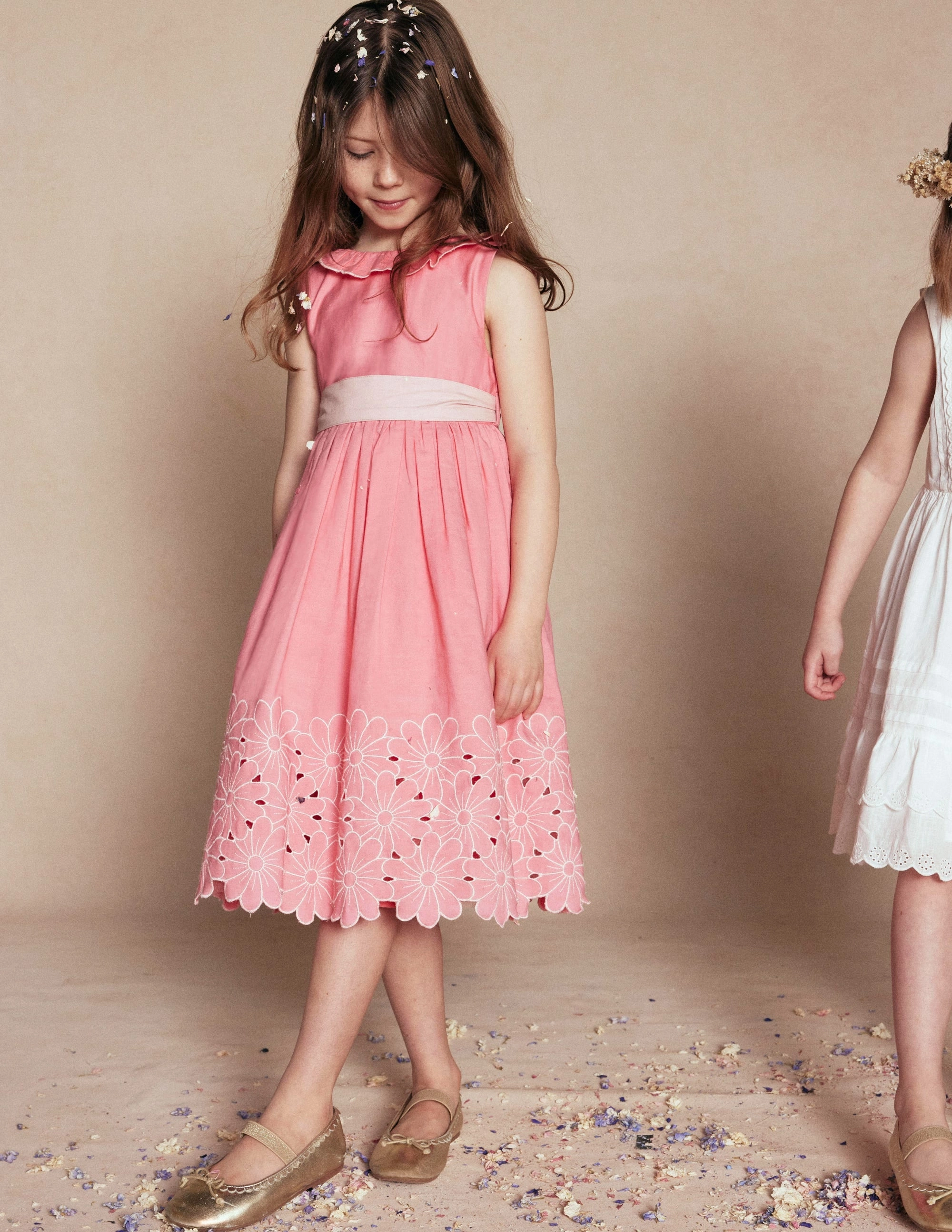Flower Hem Occasion Dress-Salmon Pink Silk Shine Calm Touch