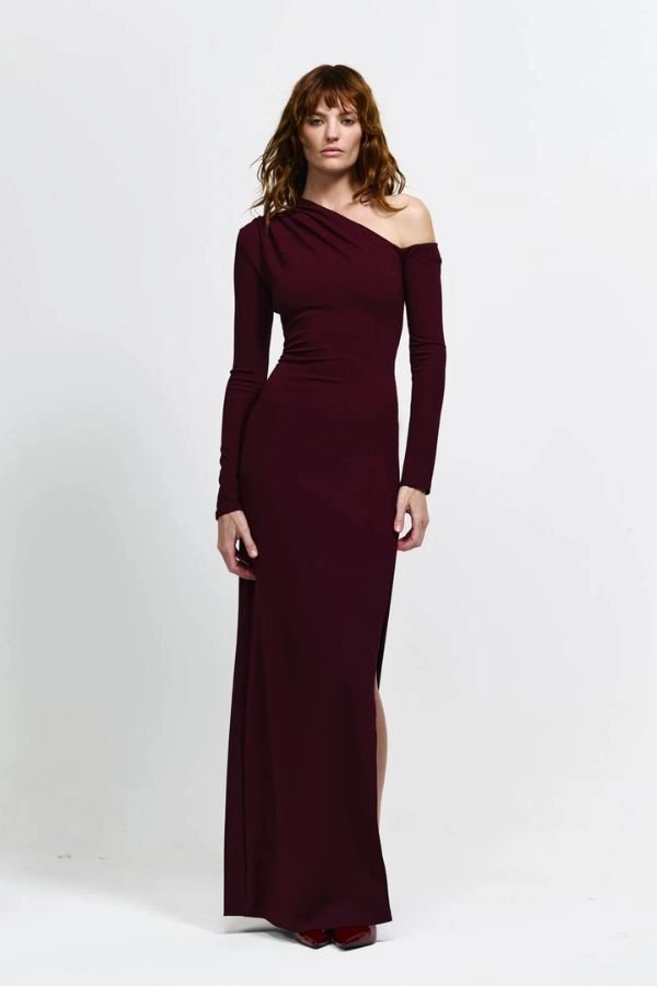 Maternity-Fit Texture Style Cayley Gown Wine