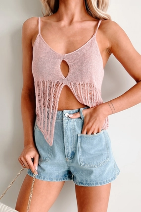 Thermal Regulation Technology Flatlock Seams Petal Falling Breeze Cut Out Crochet Knit Tank Top (Pink)