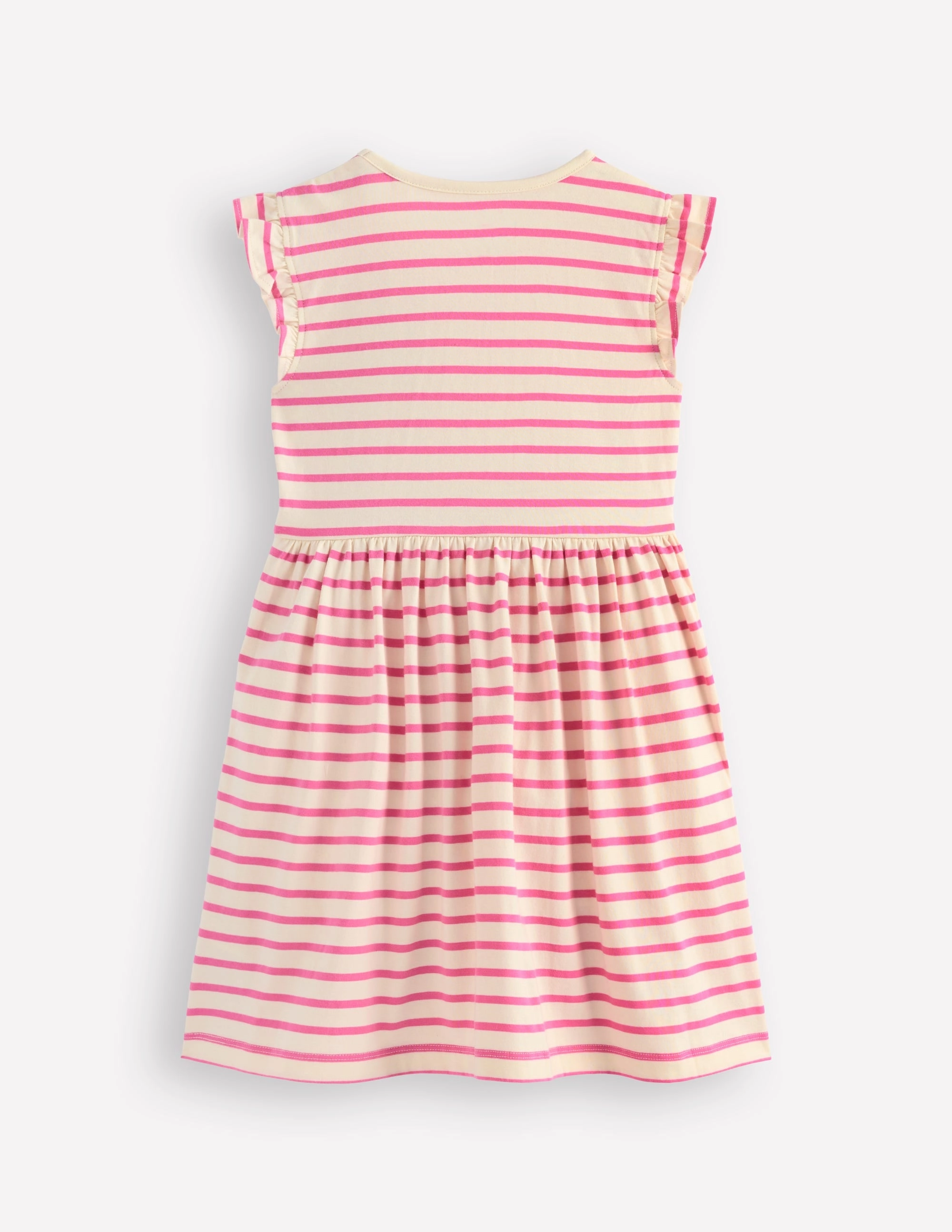 Flutter Sleeve Appliqu Dress-Pink Stripe Cakes Street Edge Wide Swing