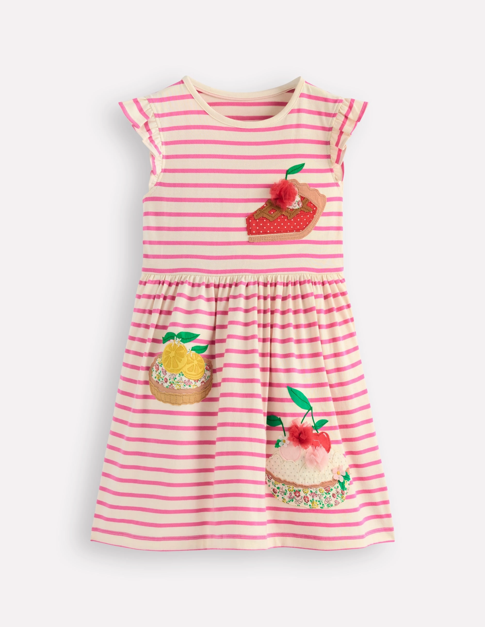 Flutter Sleeve Appliqu Dress-Pink Stripe Cakes Bless Touch