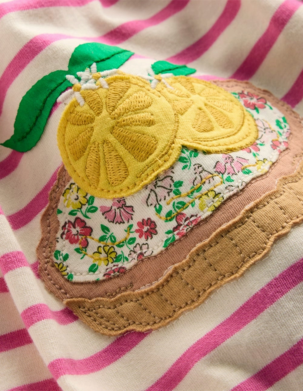 Flutter Sleeve Appliqu Dress-Pink Stripe Cakes Vintage Style