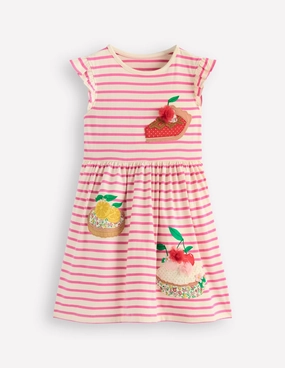 Flutter Sleeve Appliqu Dress-Pink Stripe Cakes Bless Touch