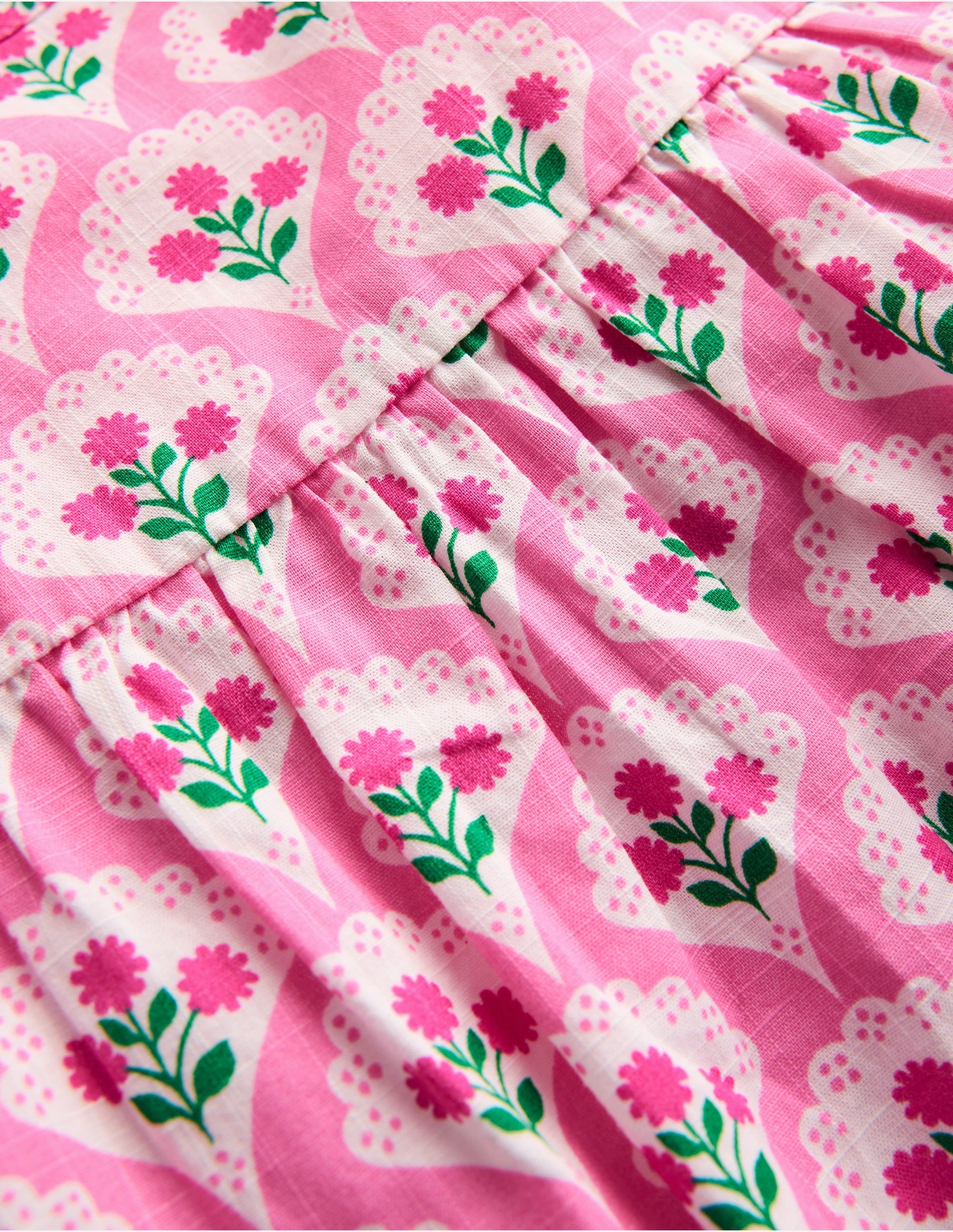 Frill Sleeve Woven Top-Pink Rose Woodblock Floral Smooth Interior Lining