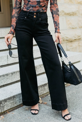 Frederick High Rise Wide Leg Risen Jeans (Black) Reinforced Pockets