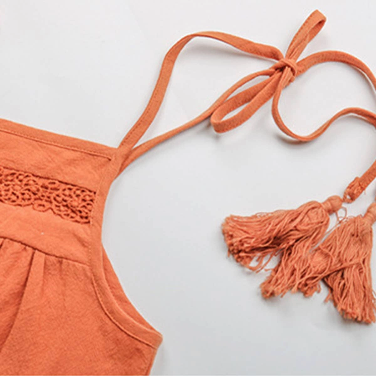 Mood Glow Modern Finish COTTON AND LINEN SUSPENDERS LACE DRESS_CWDSD3421