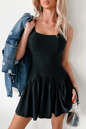 Elegant Cut Cutie On The Loose Textured Mini Dress (Black)