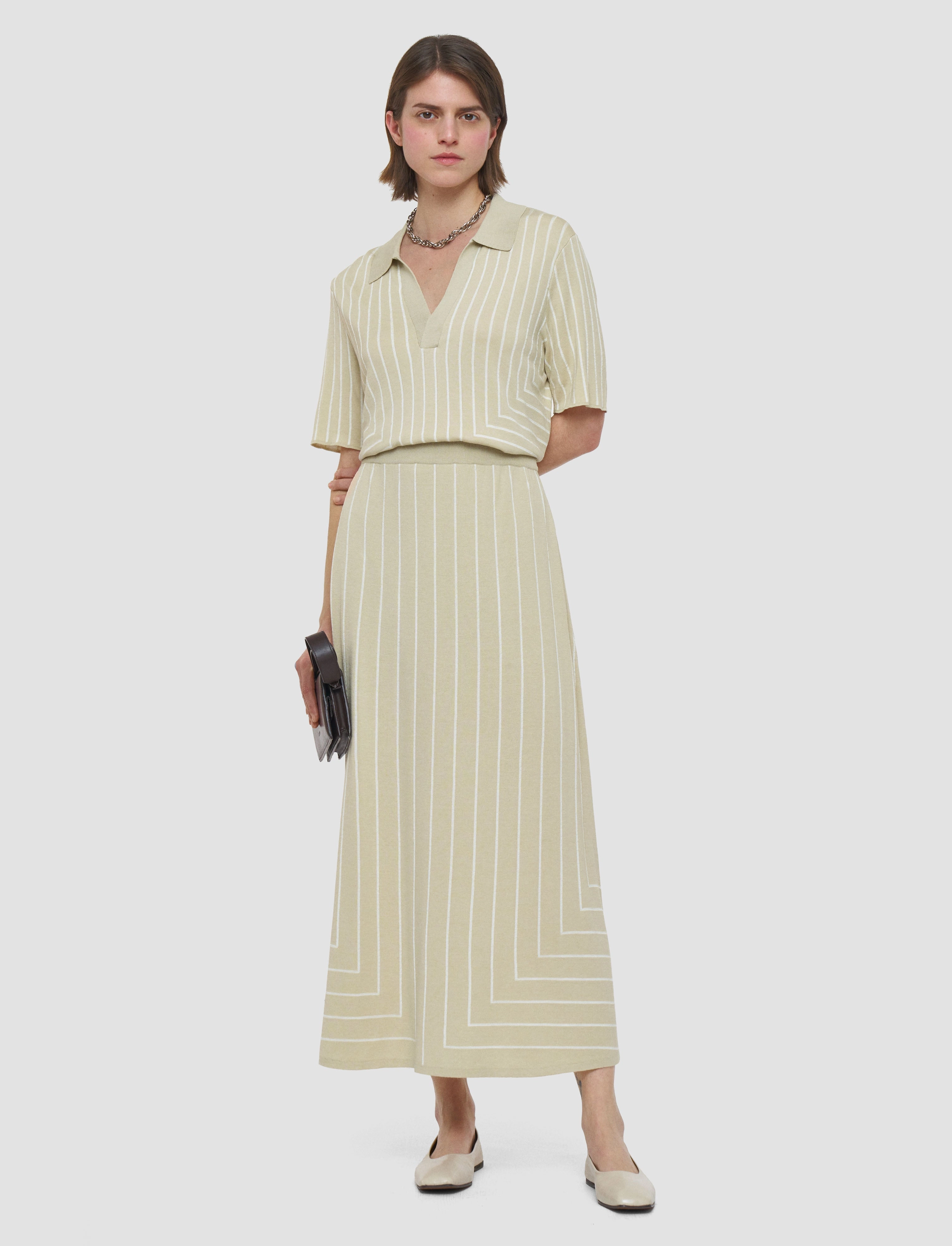 Geometric Jacquard Silk Blend Skirt Detachable Detail