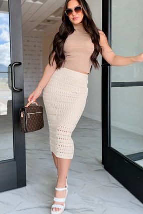 Breezy Finesse Crochet Midi Skirt (Cream) Light Touch Core Collection