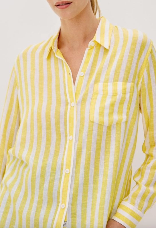 Charli Button-Down Daffodil Stripe Breathable Linen Blend Reflective Safety Trim