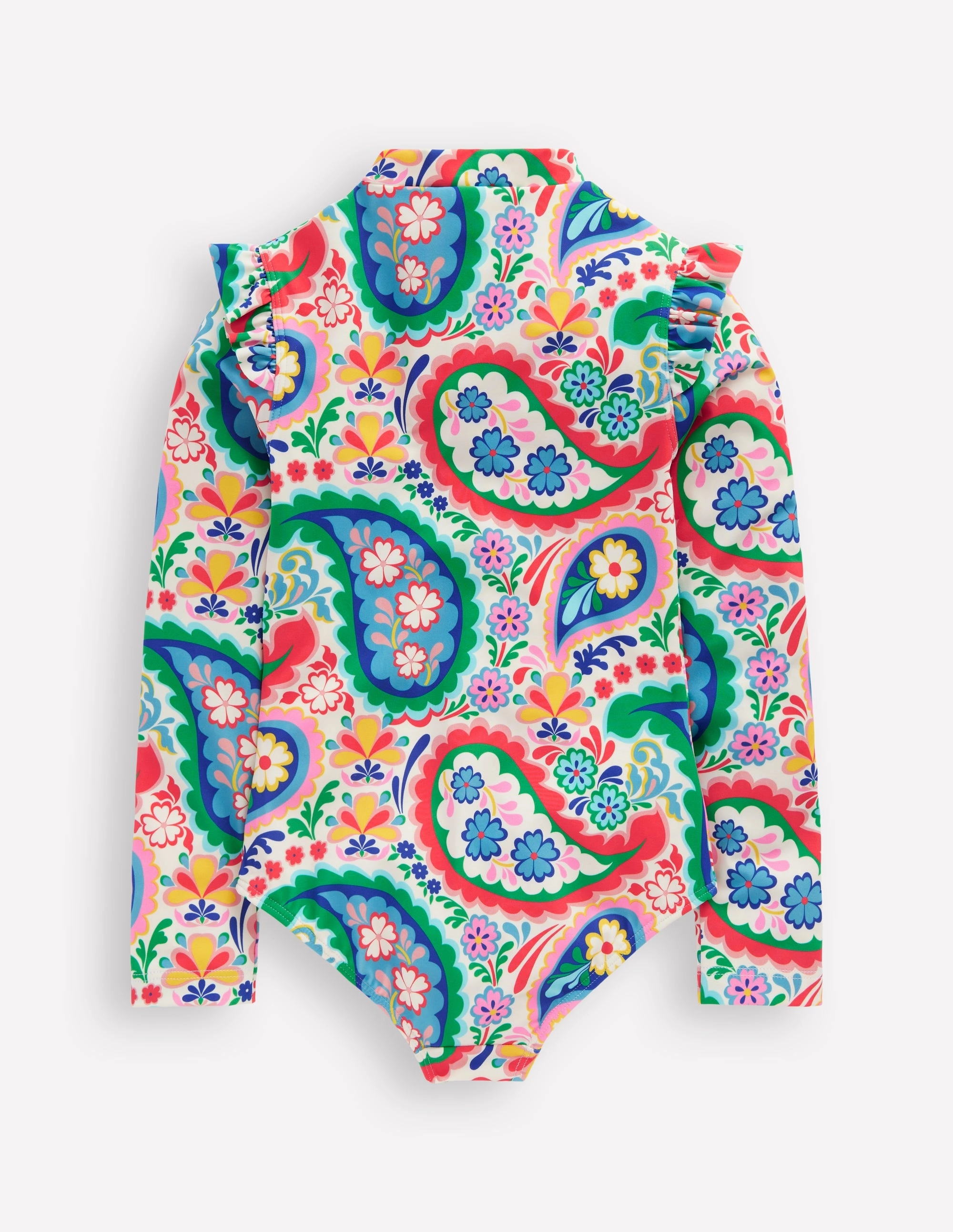 Frill Long Sleeved Swimsuit-Ivory Paisley Stylish Comfort Relaxation Wear