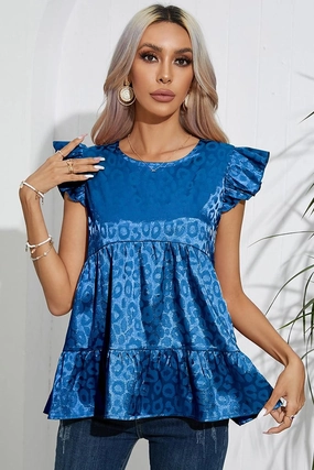 RibbedTexture FRILL SLEEVE PATTERNED JACQUARD TUNIC TOP