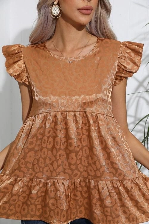 Hidden Button Placket FRILL SLEEVE PATTERNED JACQUARD TUNIC TOP