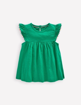 Frill Sleeve Pom Top-Bright Emerald Lightweight Jacket