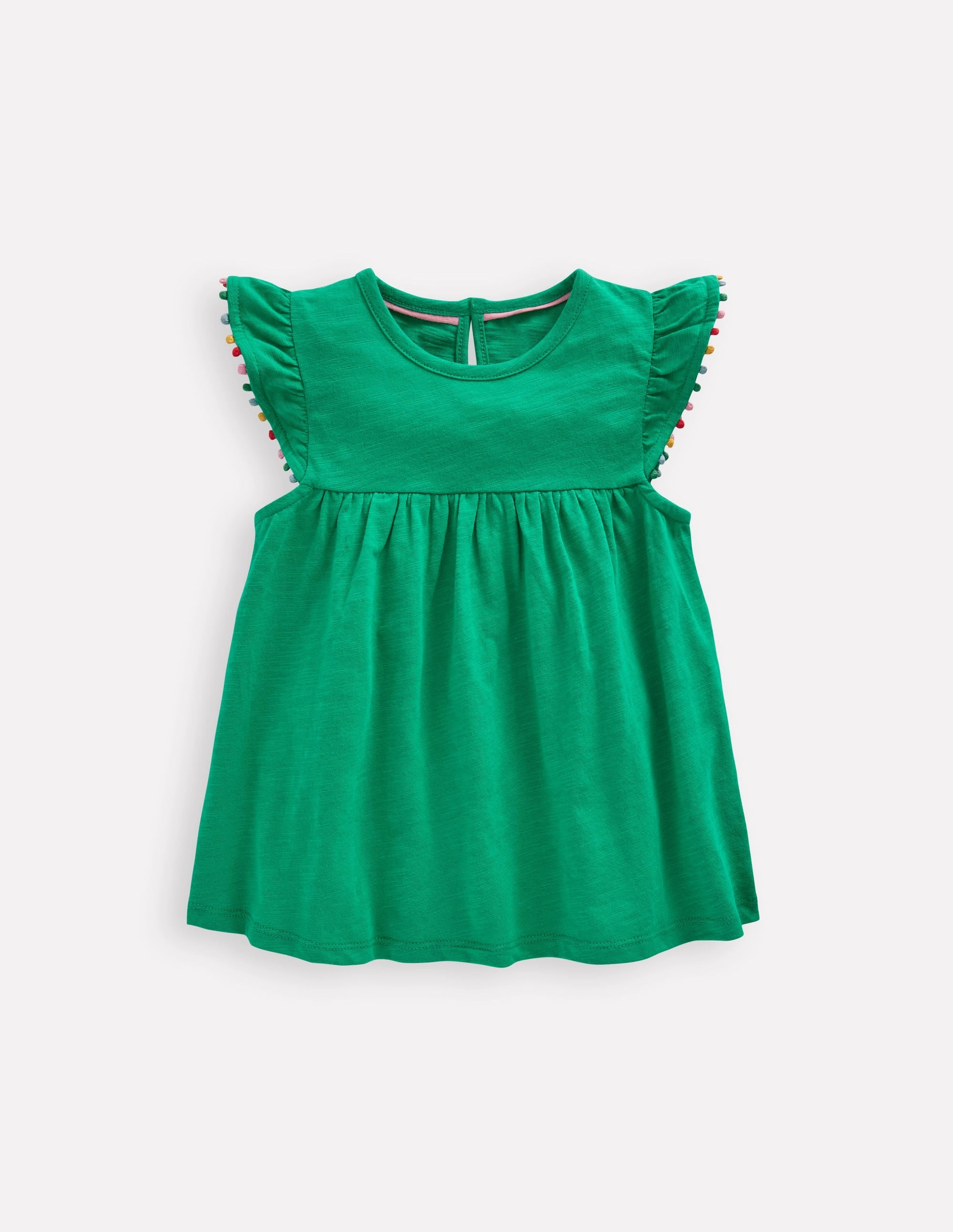 Frill Sleeve Pom Top-Bright Emerald Lightweight Jacket