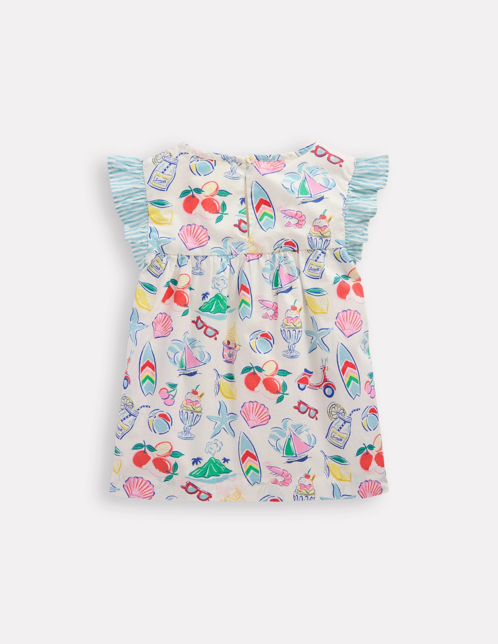 Frill Sleeve Woven Top-Ivory Holiday Print Soft touch finish Thermal Regulation Fabric