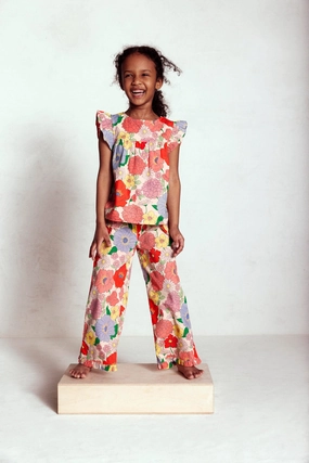 Frill Sleeve Woven Top-Multi Summer Garden Moisture wicking Self Fabric Tie