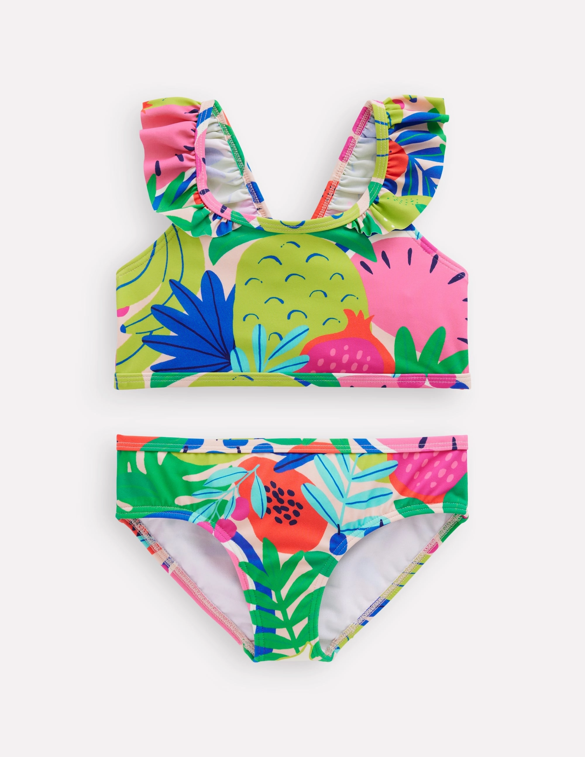 Tropical-Vibes Frill Strap Bikini-Multi Tropical Fruit