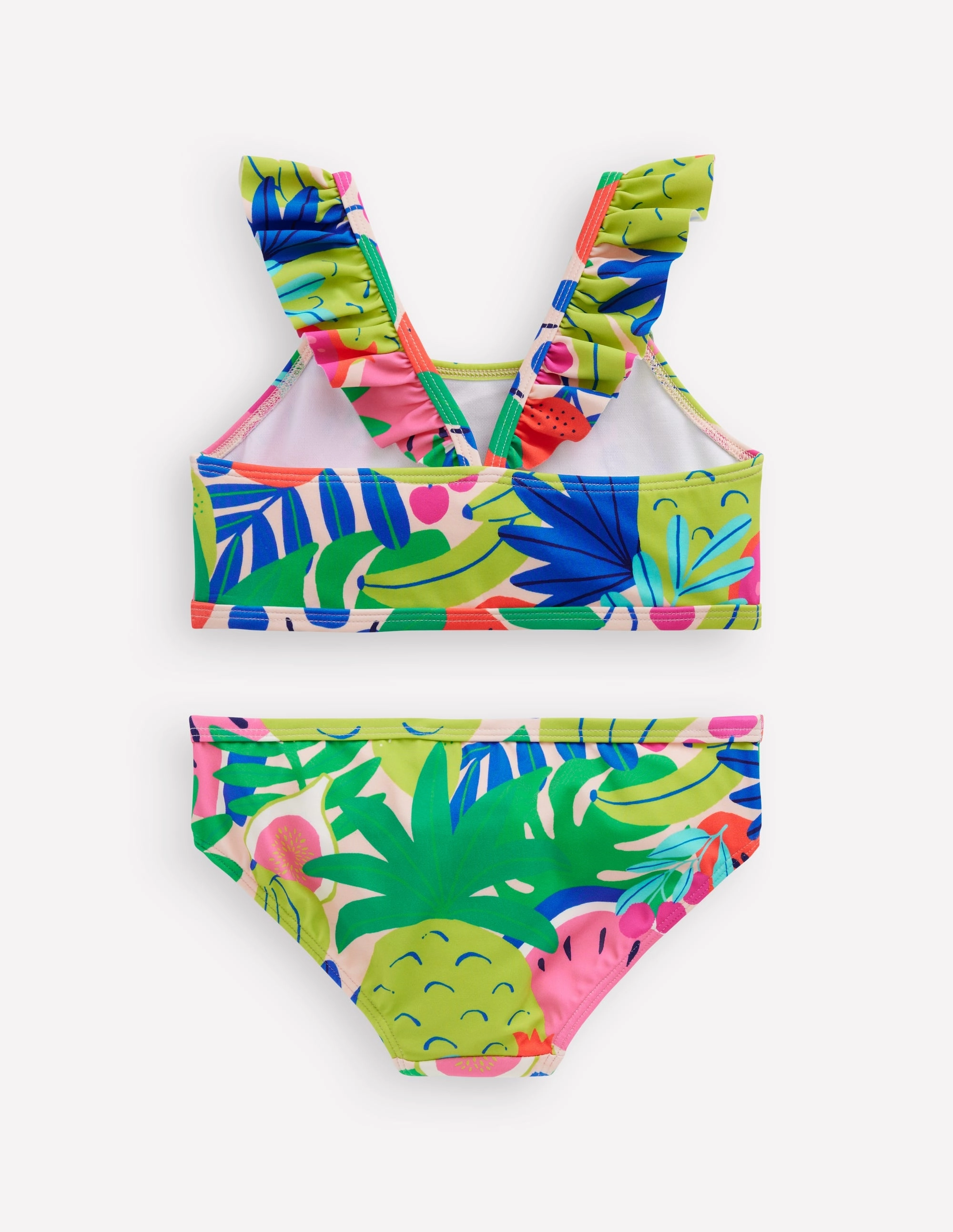 Frill Strap Bikini-Multi Tropical Fruit Smooth inner lining