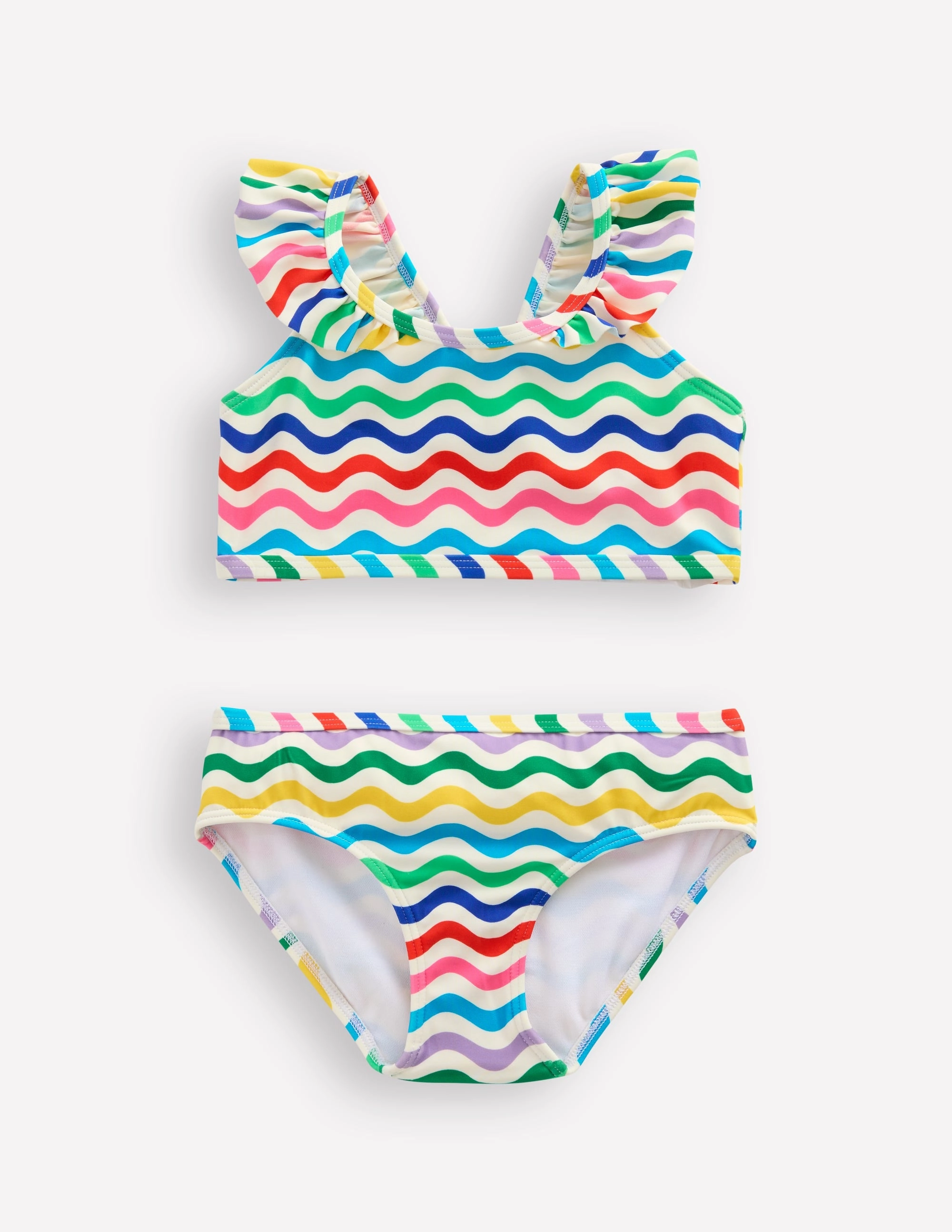 Reinforced Strap Anchors Embroidery-Pattern Frill Strap Bikini-Multi Wave
