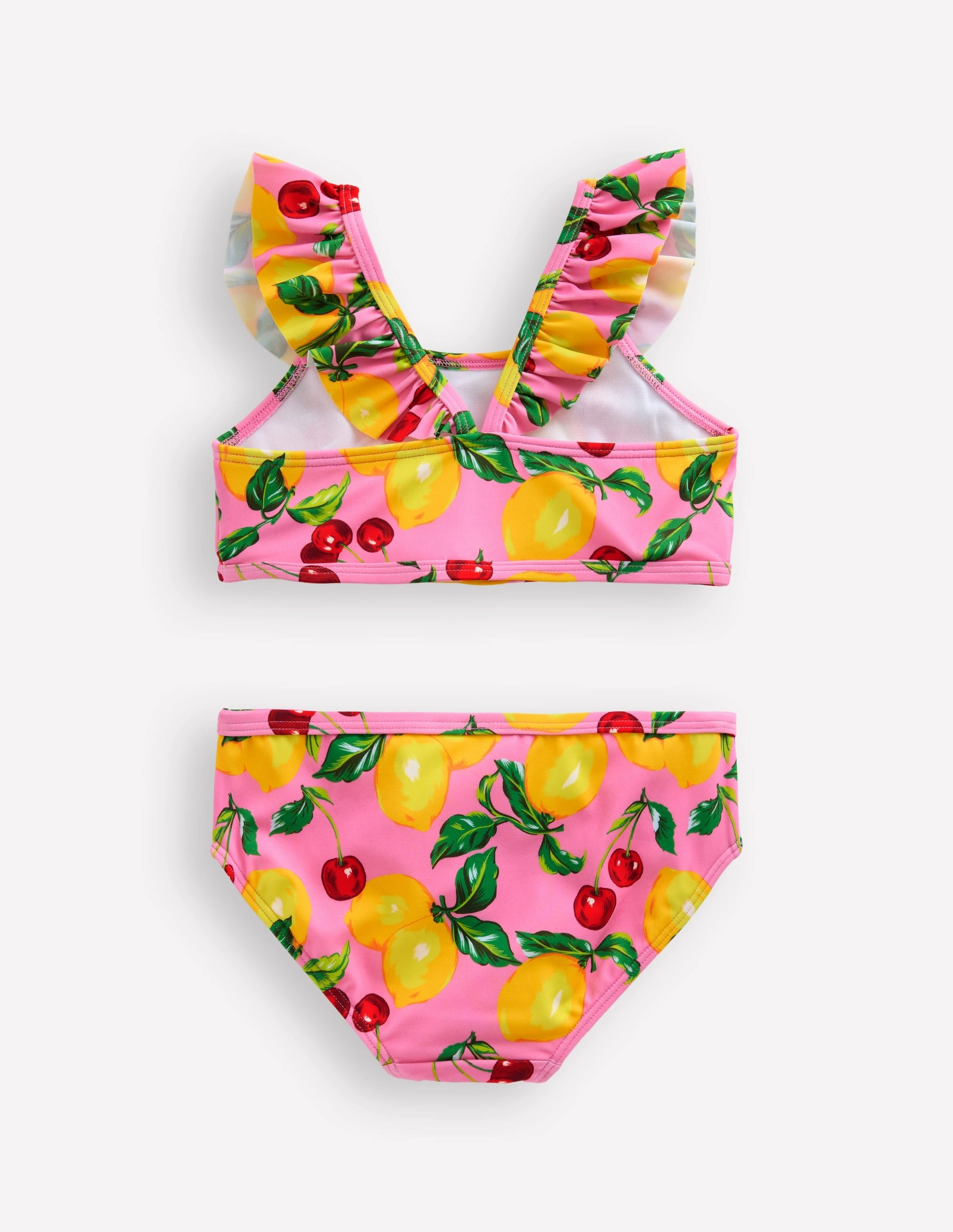 Comfortable Swimwear Jet Set Ready Frill Strap Bikini-Pink Lemons and Cherries