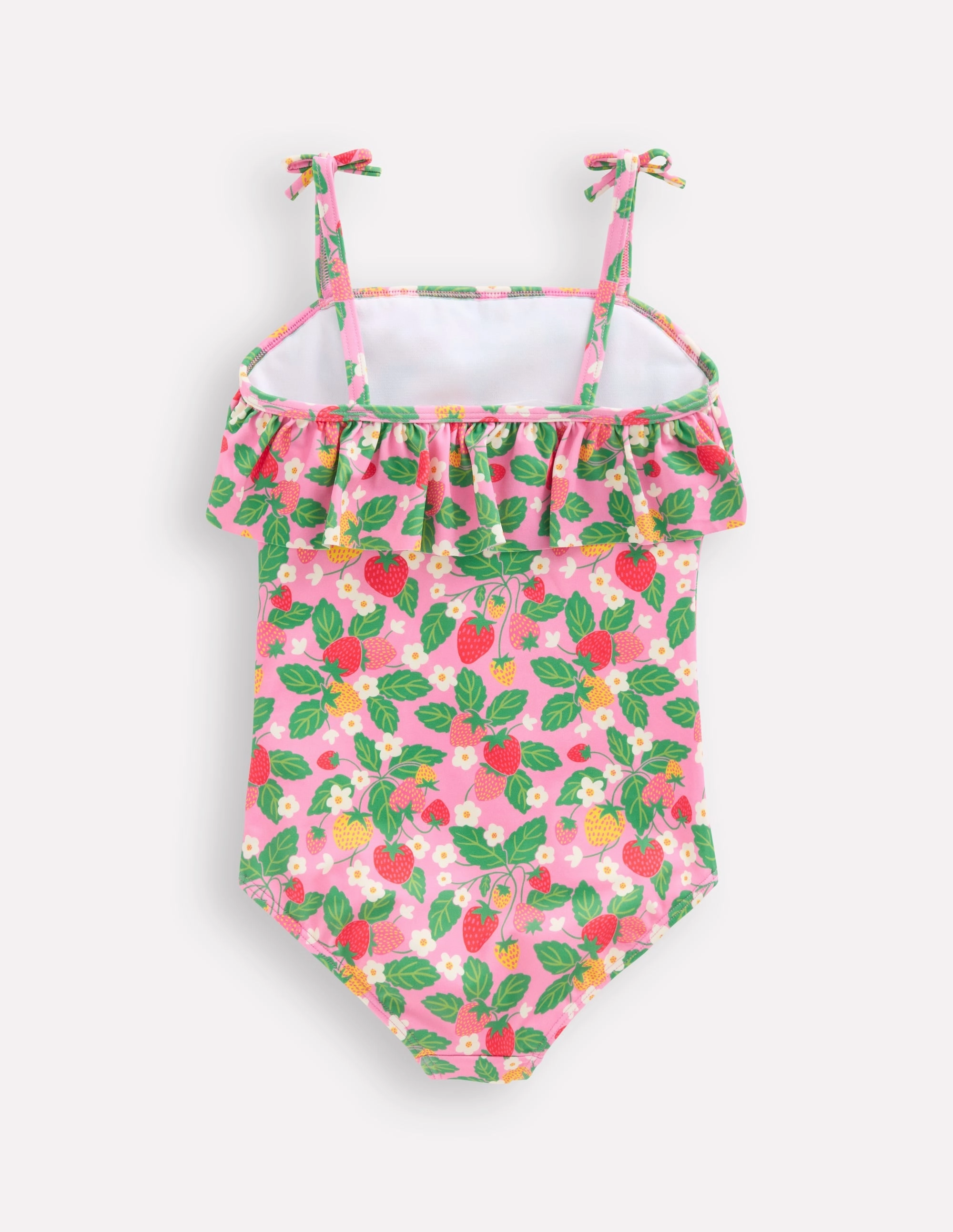 Frill Tie Detail Swimsuit-Pink Strawberry Patch Relaxing Style Beach Vibes