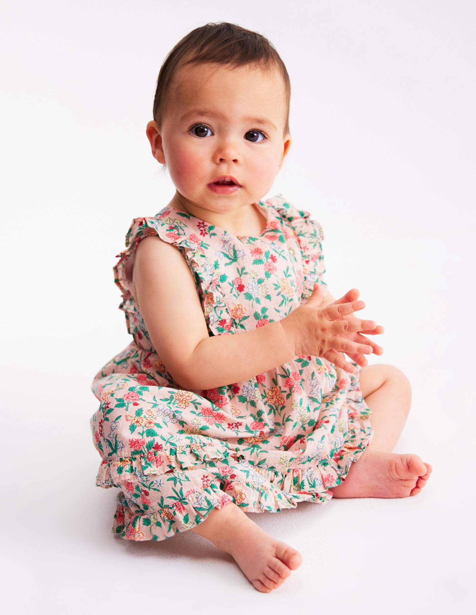 Grab Now Essential Style Frilly Pinny Dress-Chalk Pink Garden Ditsy