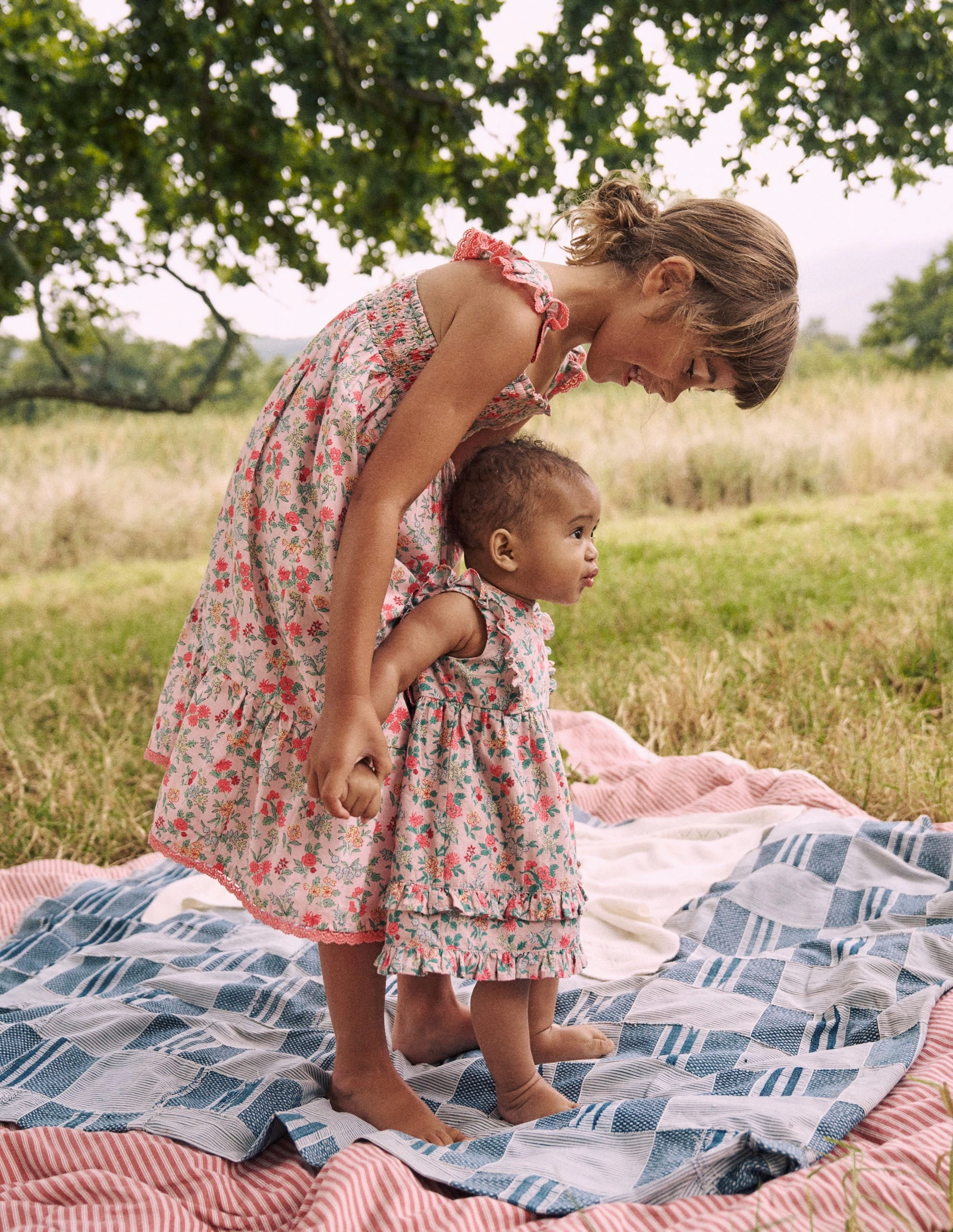 Frilly Pinny Dress-Chalk Pink Garden Ditsy Soft Layers