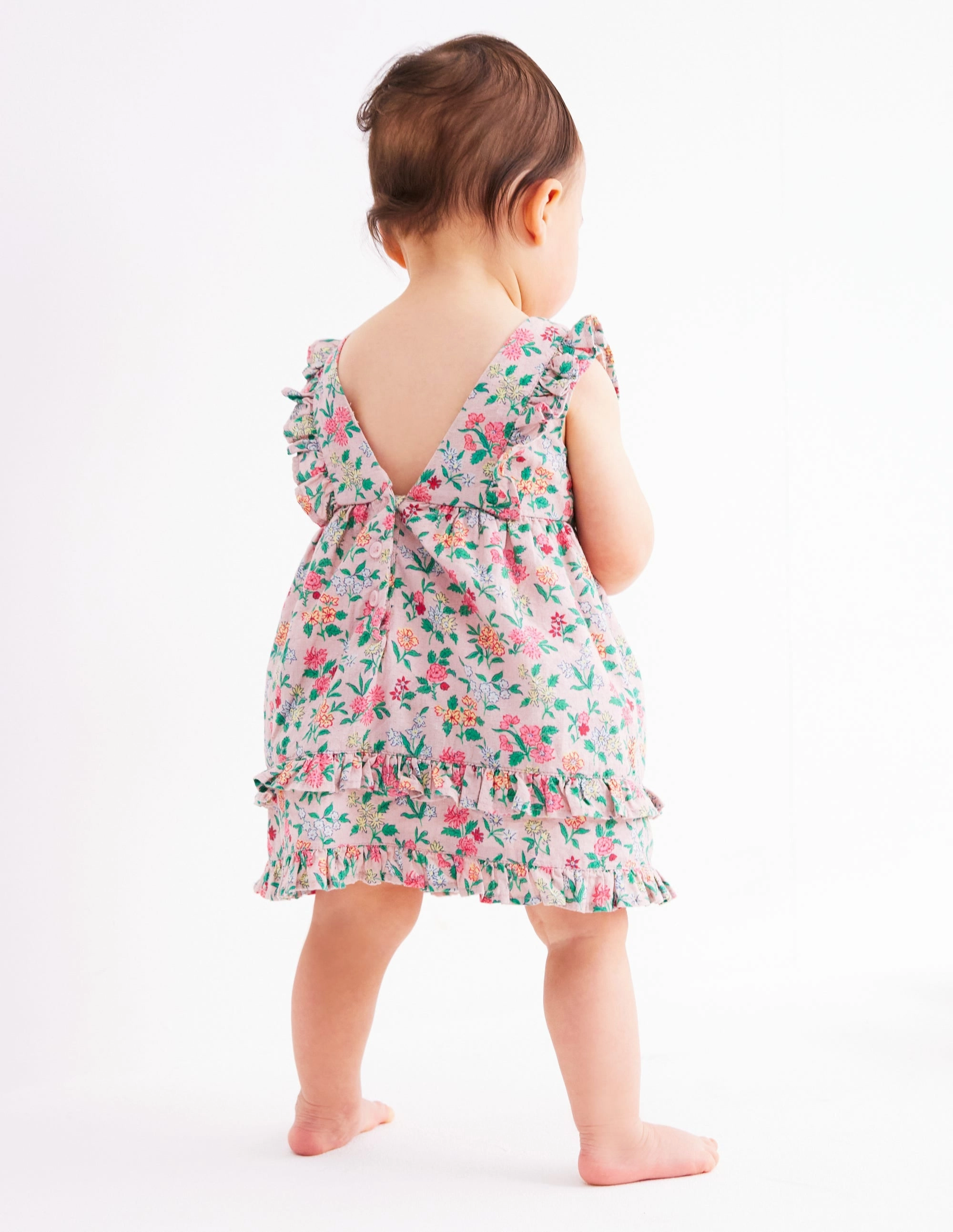 Frilly Pinny Dress-Chalk Pink Garden Ditsy Evening Glow Sporty Look