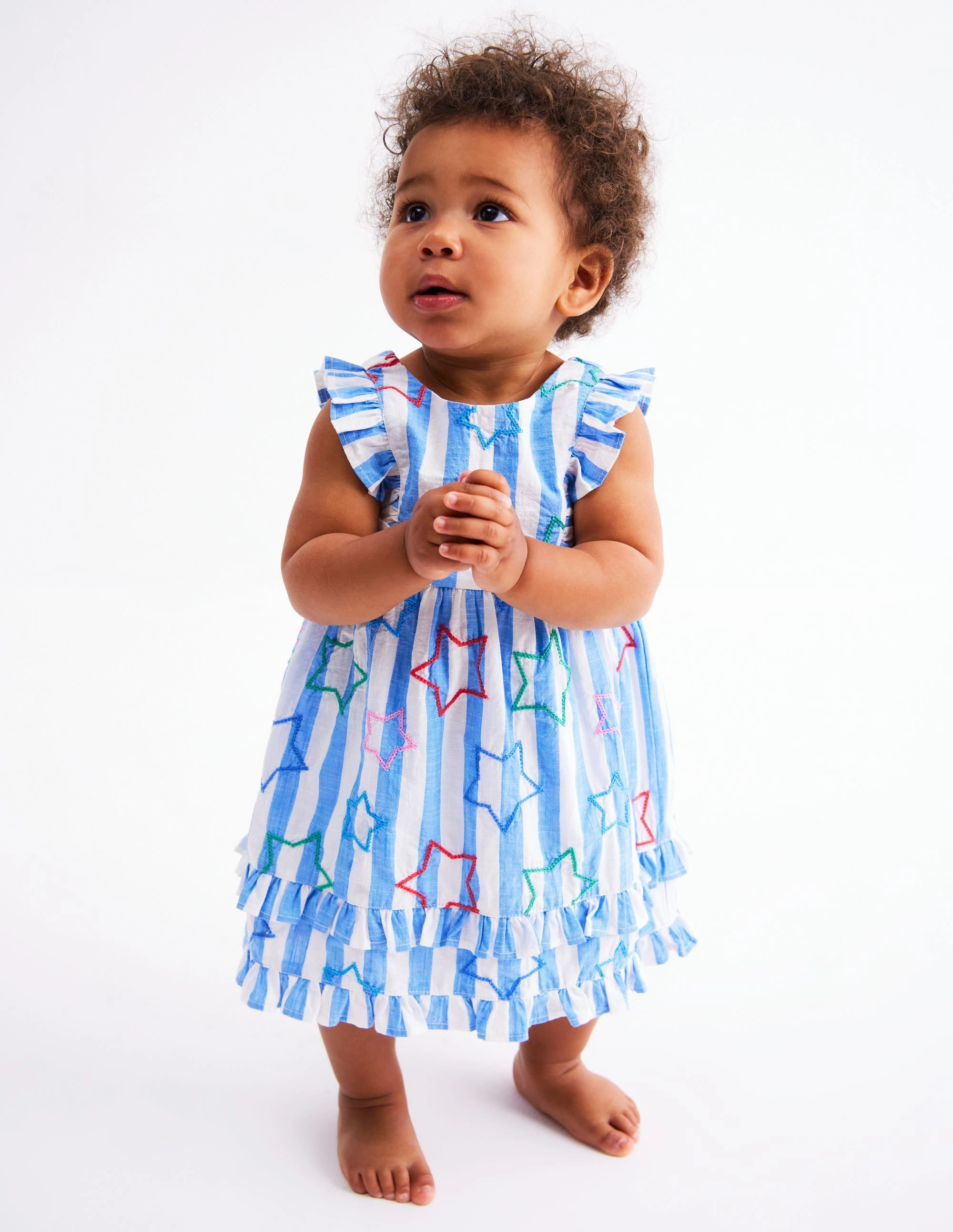 Frilly Pinny Dress-Peacock Plume Blue Star Waist-Cinching